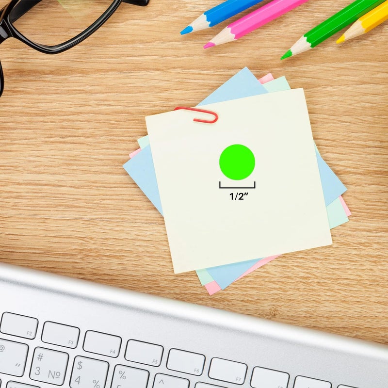 ChromaLabel Brand Fluorescent Green 1/2" Round Removable Stickers - 1000 Colored Dots for Arts & Crafts, Organization, Office, Retail, Classroom, Warehouse, Food Service, Medical - Made in USA - Image 3